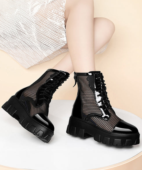 厚底 メッシュブーツサンダル レディース 美脚 ショートブーツ 歩きやすい シアーブーツ 蒸れない サマーブーツ 痛くない レースアップシューズ バックファスナー 84XIXIAN-001