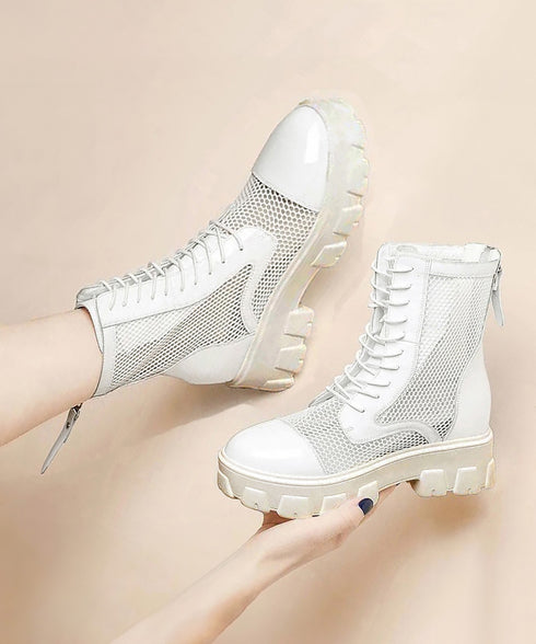 厚底 メッシュブーツサンダル レディース 美脚 ショートブーツ 歩きやすい シアーブーツ 蒸れない サマーブーツ 痛くない レースアップシューズ バックファスナー 84XIXIAN-001