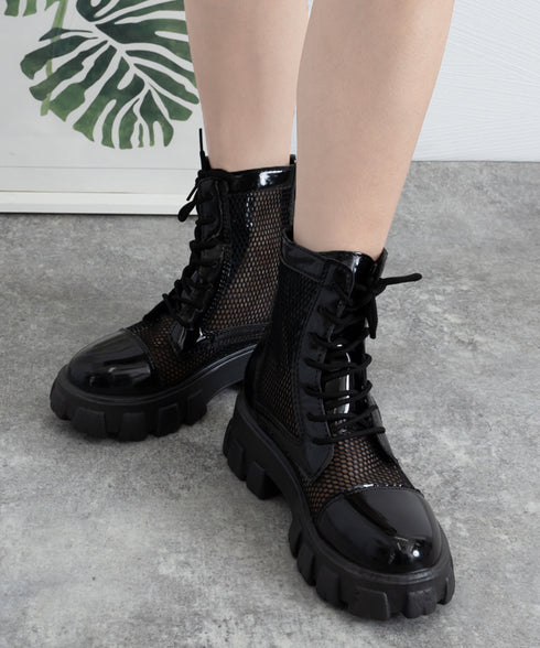 厚底 メッシュブーツサンダル レディース 美脚 ショートブーツ 歩きやすい シアーブーツ 蒸れない サマーブーツ 痛くない レースアップシューズ バックファスナー 84XIXIAN-001