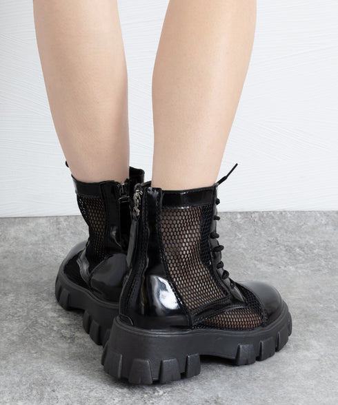 厚底 メッシュブーツサンダル レディース 美脚 ショートブーツ 歩きやすい シアーブーツ 蒸れない サマーブーツ 痛くない レースアップシューズ バックファスナー 84XIXIAN-001