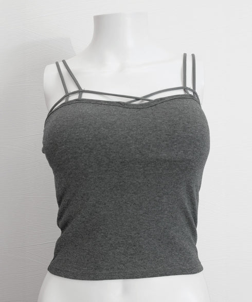 カップ付きキャミソール ダブルストラップ ブラトップ レディース クロスストラップキャミソール 大人可愛い Wスパゲッティショルダー インナートップス 韓国風肌着 84XKM-001