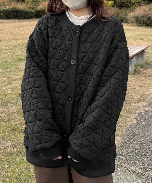 キルティングジャケット レディース 韓国 中綿ブルゾン ベースボールジャケット 羽織もの 防寒ジャンパー ライトアウター ポケット付き ノーカラージャケット着やせ 84YGL-004