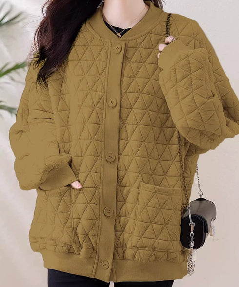 キルティングジャケット レディース 韓国 中綿ブルゾン ベースボールジャケット 羽織もの 防寒ジャンパー ライトアウター ポケット付き ノーカラージャケット着やせ 84YGL-004