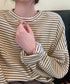 ボーダーTシャツ レディース長袖tシャツ ロングカットソー 着やせロンT ドロップショルダー 体型カバートップス クルーネック ゆったり 韓国プルオーバー 丸首 84YGL-005