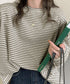 ボーダーTシャツ レディース長袖tシャツ ロングカットソー 着やせロンT ドロップショルダー 体型カバートップス クルーネック ゆったり 韓国プルオーバー 丸首 84YGL-005