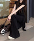 半袖Tシャツ スカート付パンツ上下セット レディース大人可愛いセットアップ サイドギャザーtシャツ レイヤード風フレアパンツ ハイウエスト美脚脚長 韓国風夏服新作 84YGL-013