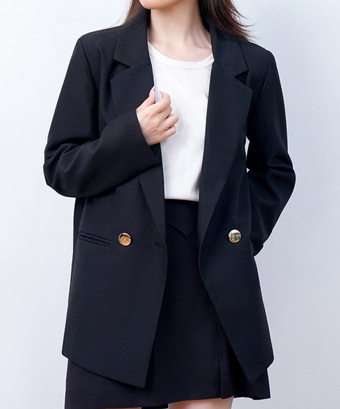 ダブルボタンテーラードジャケットミドル丈 レディースベーシック スーツジャケット オフィスカジュアル ライトアウター 体型カバー入学式卒業式入園式ジャケット 長袖 84YIJIAO-001