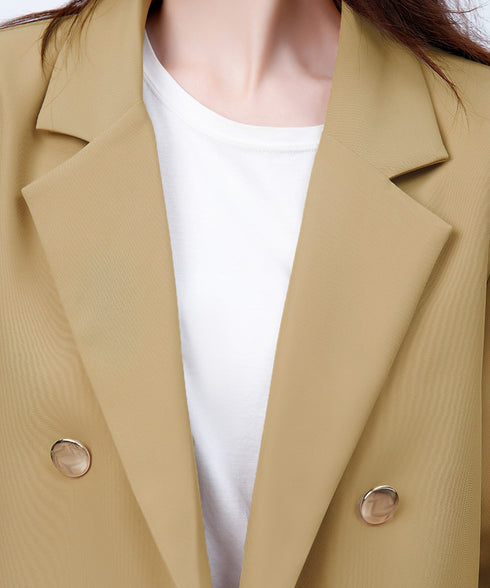 ダブルボタンテーラードジャケットミドル丈 レディースベーシック スーツジャケット オフィスカジュアル ライトアウター 体型カバー入学式卒業式入園式ジャケット 長袖 84YIJIAO-001