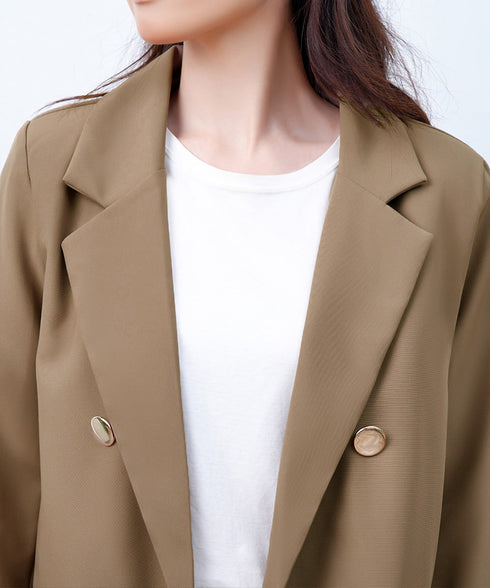 ダブルボタンテーラードジャケットミドル丈 レディースベーシック スーツジャケット オフィスカジュアル ライトアウター 体型カバー入学式卒業式入園式ジャケット 長袖 84YIJIAO-001
