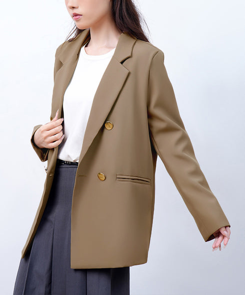 ダブルボタンテーラードジャケットミドル丈 レディースベーシック スーツジャケット オフィスカジュアル ライトアウター 体型カバー入学式卒業式入園式ジャケット 長袖 84YIJIAO-001