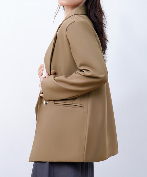 ダブルボタンテーラードジャケットミドル丈 レディースベーシック スーツジャケット オフィスカジュアル ライトアウター 体型カバー入学式卒業式入園式ジャケット 長袖 84YIJIAO-001