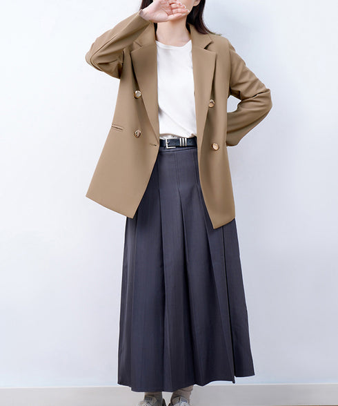 ダブルボタンテーラードジャケットミドル丈 レディースベーシック スーツジャケット オフィスカジュアル ライトアウター 体型カバー入学式卒業式入園式ジャケット 長袖 84YIJIAO-001