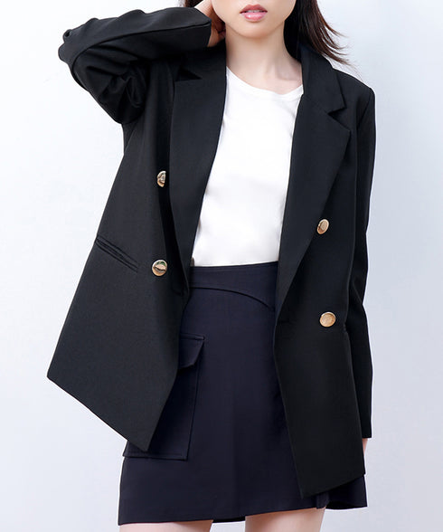 ダブルボタンテーラードジャケットミドル丈 レディースベーシック スーツジャケット オフィスカジュアル ライトアウター 体型カバー入学式卒業式入園式ジャケット 長袖 84YIJIAO-001
