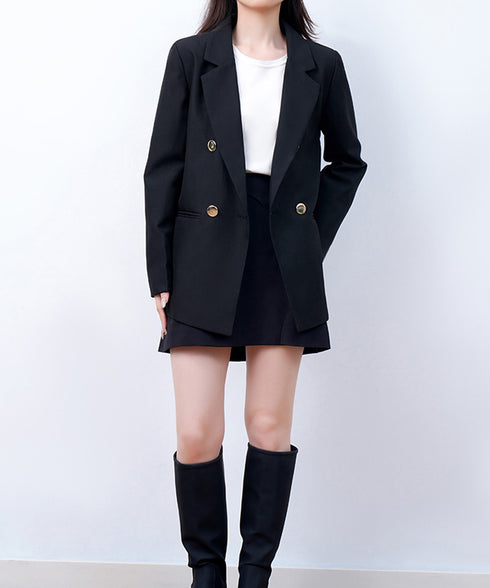 ダブルボタンテーラードジャケットミドル丈 レディースベーシック スーツジャケット オフィスカジュアル ライトアウター 体型カバー入学式卒業式入園式ジャケット 長袖 84YIJIAO-001