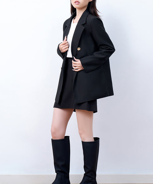 ダブルボタンテーラードジャケットミドル丈 レディースベーシック スーツジャケット オフィスカジュアル ライトアウター 体型カバー入学式卒業式入園式ジャケット 長袖 84YIJIAO-001