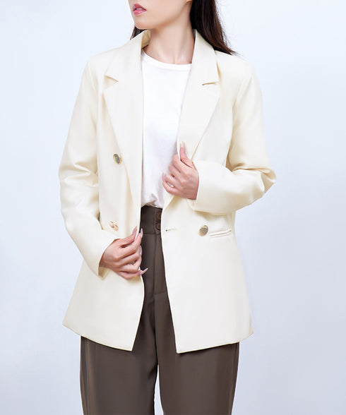ダブルボタンテーラードジャケットミドル丈 レディースベーシック スーツジャケット オフィスカジュアル ライトアウター 体型カバー入学式卒業式入園式ジャケット 長袖 84YIJIAO-001