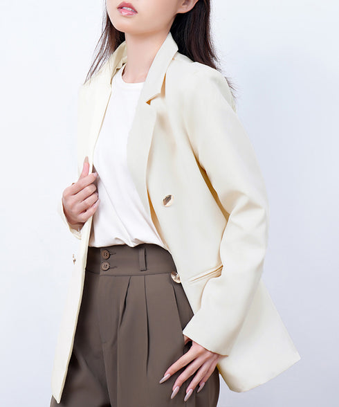 ダブルボタンテーラードジャケットミドル丈 レディースベーシック スーツジャケット オフィスカジュアル ライトアウター 体型カバー入学式卒業式入園式ジャケット 長袖 84YIJIAO-001