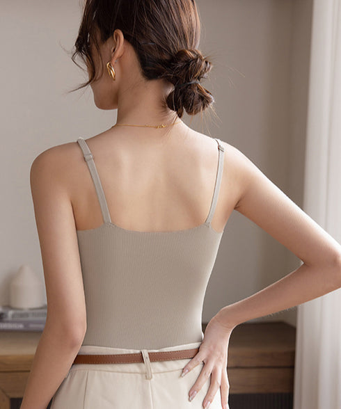 カップ付きキャミソール 韓国風ブラトップ レディース ダブルストラップ シームレスキャミ ノンワイヤー ベーシック肌着 大人可愛い 薄手インナーウェア カジュアル 84YJX-004