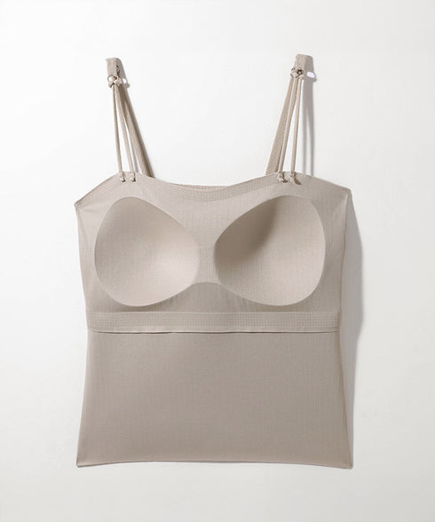 カップ付きキャミソール 韓国風ブラトップ レディース ダブルストラップ シームレスキャミ ノンワイヤー ベーシック肌着 大人可愛い 薄手インナーウェア カジュアル 84YJX-004