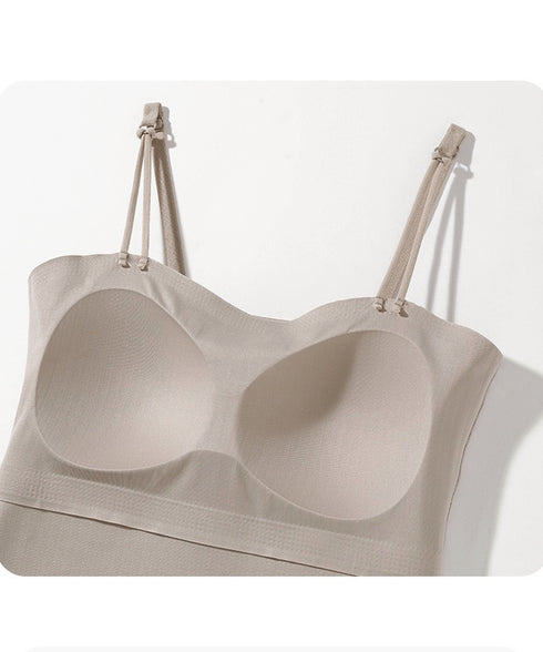 カップ付きキャミソール 韓国風ブラトップ レディース ダブルストラップ シームレスキャミ ノンワイヤー ベーシック肌着 大人可愛い 薄手インナーウェア カジュアル 84YJX-004