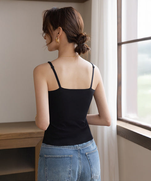 カップ付きキャミソール 韓国風ブラトップ レディース ダブルストラップ シームレスキャミ ノンワイヤー ベーシック肌着 大人可愛い 薄手インナーウェア カジュアル 84YJX-004