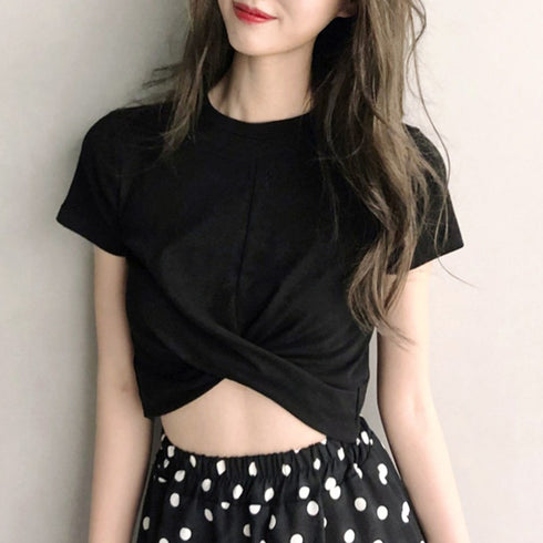 セクシーチビt ショート丈tシャツ 韓国 へそ出しtシャツ 半袖レディース おしゃれ オルチャン ストリート へそ見せ夏服 肌見せトップス 着やせ短い丈カットソー 84YKD-001