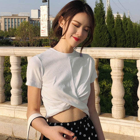 セクシーチビt ショート丈tシャツ 韓国 へそ出しtシャツ 半袖レディース おしゃれ オルチャン ストリート へそ見せ夏服 肌見せトップス 着やせ短い丈カットソー 84YKD-001