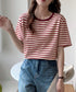 ボーダーtシャツ半袖 レディース 韓国風 涼しいボーダートップス おしゃれ夏服 着やせ ラウンドネックTシャツ 配色プルオーバー 薄手カットソーカジュアルきれいめ 84YOUQI-001