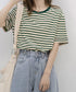ボーダーtシャツ半袖 レディース 韓国風 涼しいボーダートップス おしゃれ夏服 着やせ ラウンドネックTシャツ 配色プルオーバー 薄手カットソーカジュアルきれいめ 84YOUQI-001