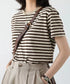 ボーダーtシャツ半袖 レディース 韓国風 涼しいボーダートップス おしゃれ夏服 着やせ ラウンドネックTシャツ 配色プルオーバー 薄手カットソーカジュアルきれいめ 84YOUQI-001