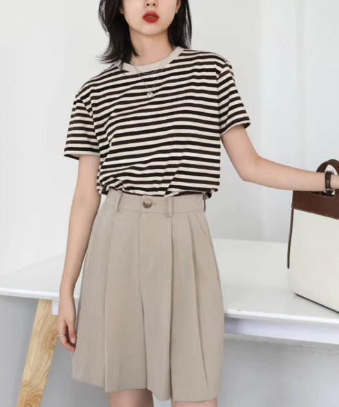 ボーダーtシャツ半袖 レディース 韓国風 涼しいボーダートップス おしゃれ夏服 着やせ ラウンドネックTシャツ 配色プルオーバー 薄手カットソーカジュアルきれいめ 84YOUQI-001