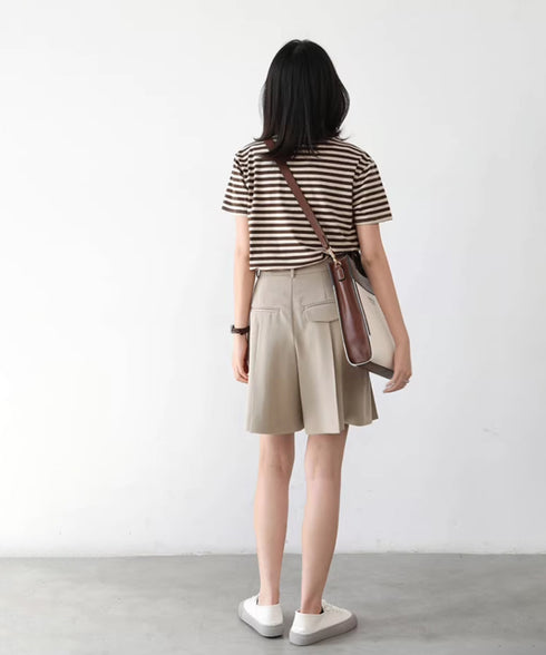 ボーダーtシャツ半袖 レディース 韓国風 涼しいボーダートップス おしゃれ夏服 着やせ ラウンドネックTシャツ 配色プルオーバー 薄手カットソーカジュアルきれいめ 84YOUQI-001