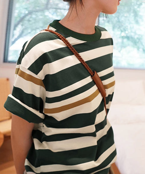 ボーダーtシャツ半袖 レディース 韓国風 涼しいボーダートップス おしゃれ夏服 着やせ ラウンドネックTシャツ 配色プルオーバー 薄手カットソーカジュアルきれいめ 84YOUQI-001