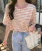 ボーダーtシャツ半袖 レディース 韓国風 涼しいボーダートップス おしゃれ夏服 着やせ ラウンドネックTシャツ 配色プルオーバー 薄手カットソーカジュアルきれいめ 84YOUQI-001