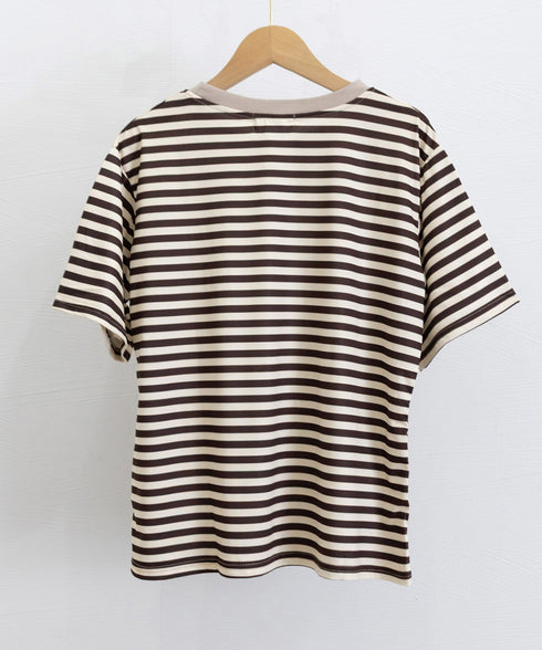ボーダーtシャツ半袖 レディース 韓国風 涼しいボーダートップス おしゃれ夏服 着やせ ラウンドネックTシャツ 配色プルオーバー 薄手カットソーカジュアルきれいめ 84YOUQI-001