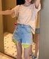 ボーダーtシャツ半袖 レディース 韓国風 涼しいボーダートップス おしゃれ夏服 着やせ ラウンドネックTシャツ 配色プルオーバー 薄手カットソーカジュアルきれいめ 84YOUQI-001