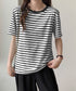 ボーダーtシャツ半袖 レディース 韓国風 涼しいボーダートップス おしゃれ夏服 着やせ ラウンドネックTシャツ 配色プルオーバー 薄手カットソーカジュアルきれいめ 84YOUQI-001