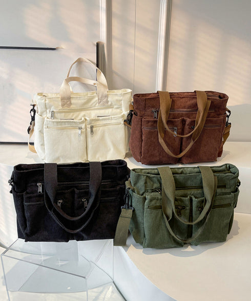 コーデュロイショルダーバッグ 2way鞄 スクエアトートバッグ 大容量 斜め掛けバッグ レディース ファスナー付き ポケット多い鞄 通勤通学かばん軽量 丈夫長持ち 84ZHIB-010