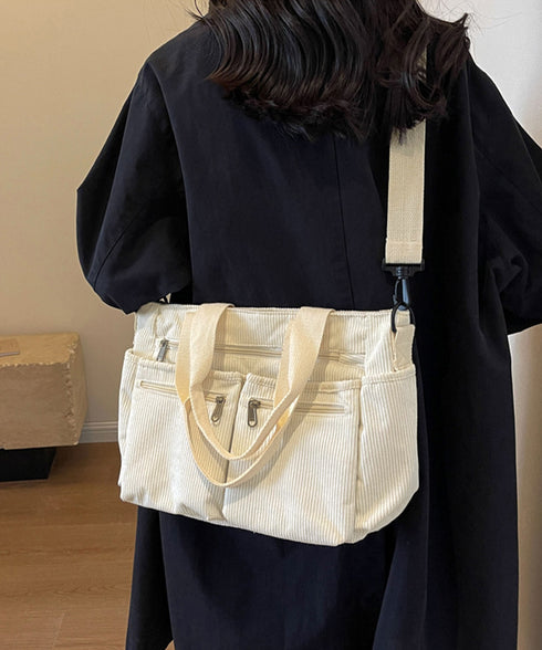 コーデュロイショルダーバッグ 2way鞄 スクエアトートバッグ 大容量 斜め掛けバッグ レディース ファスナー付き ポケット多い鞄 通勤通学かばん軽量 丈夫長持ち 84ZHIB-010