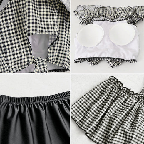 水着レディース ビキニスカート3点セット ショートパンツ ギンガムチェックトップス ハイウエストスカート 水着セット 露出控えめ スイムウェア体型カバー おしゃれ 84ZHONG-001