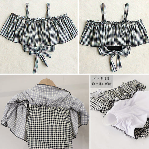 水着レディース ビキニスカート3点セット ショートパンツ ギンガムチェックトップス ハイウエストスカート 水着セット 露出控えめ スイムウェア体型カバー おしゃれ 84ZHONG-001