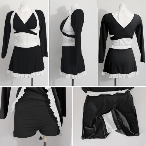 水着 上下セット タンキニ レディース夏 ホルターネック水着 クロスバンドゥビキニ 韓国風水着セット 長袖 ビキニスカート リゾート旅行 プール遊び ビーチ可愛い 84ZHONG-003