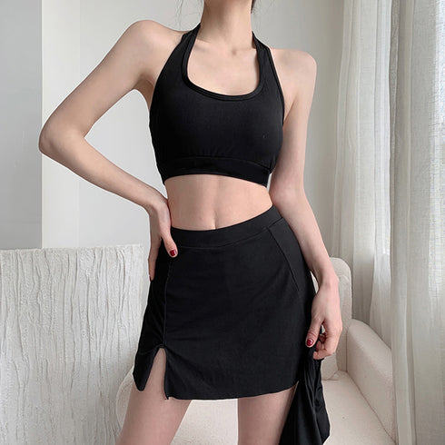 フィットネス水着3点セット レディース夏 スポーツ水着セット スイムウェアセパレート 長袖ラッシュガード ハイウエスト水着日焼け防止 プール遊び 韓国風 水陸両用 84ZHONG-004