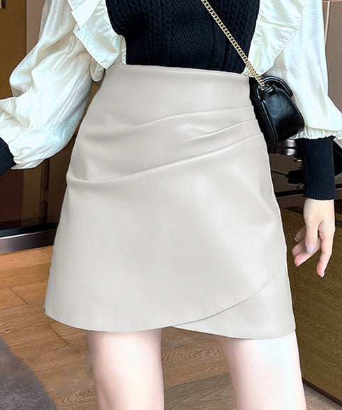 PUレザー ミニスカート美脚ハイウエスト フェイクレザースカート レディース ショート丈 タイトスカート 春秋冬 着やせ ボトムス 大人可愛い 韓国風 スカート 85YN-900417