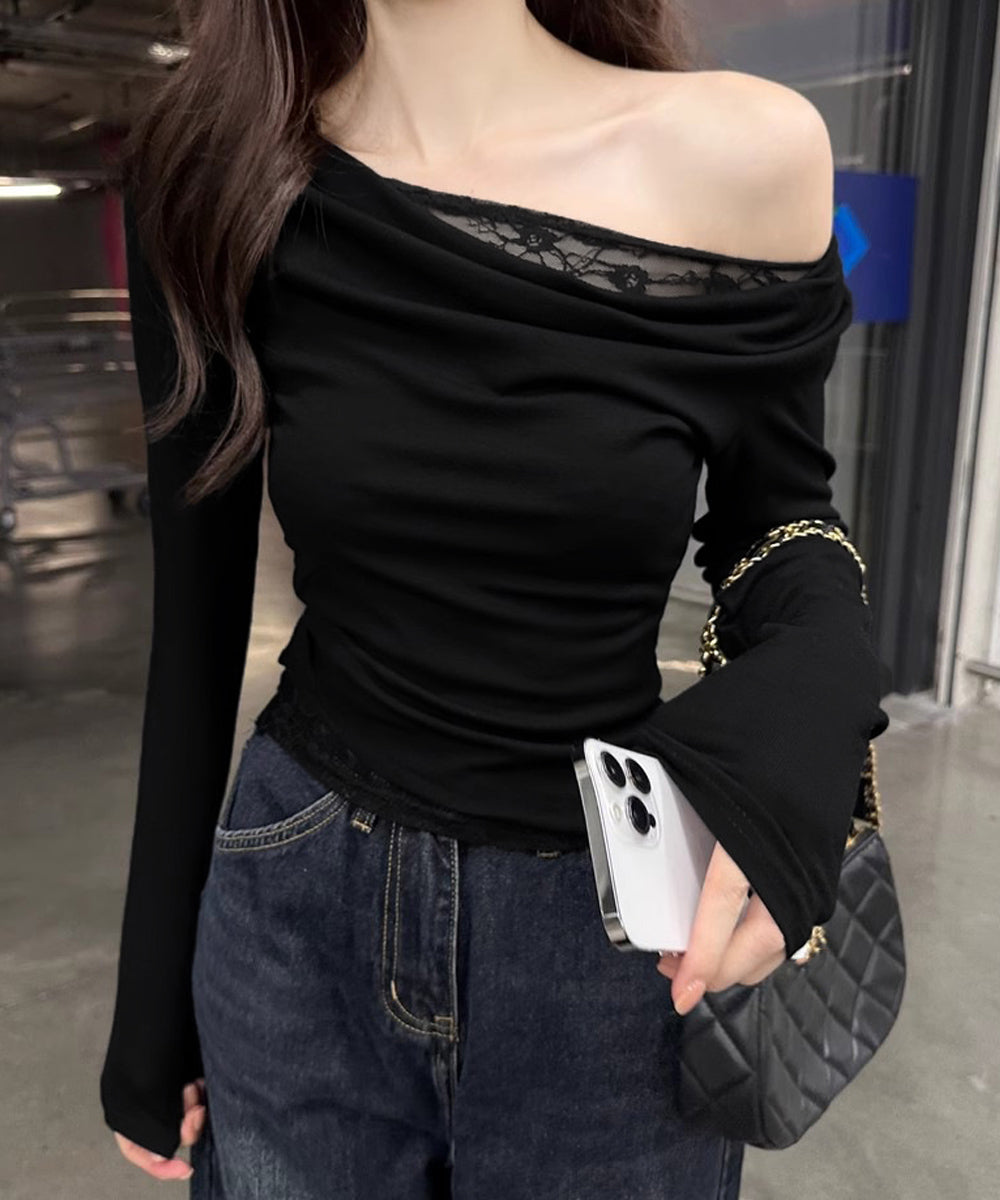 レース 長袖Tシャツ レディース 薄手 ブラック