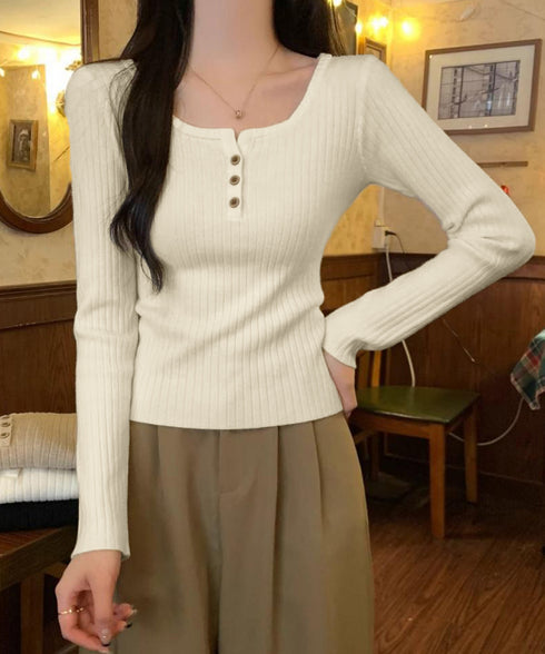 リブニットトップス 着やせ 無地 韓国風 ニットソー レディース きれいめ ニットウェア 長袖 ニットプルオーバー オフィスカジュアル ニットセーター 秋冬 85YN-900599