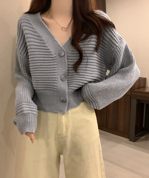 ニットカーディガン ショート丈 韓国風 レディース ニットトップス 可愛い 長袖カーデ 羽織り ライトアウター カジュアル 通学 前開き 秋服 おしゃれ 85YN-900602