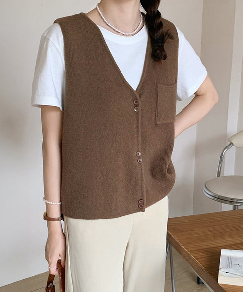 Vネックニットベスト ニットジレ 重ね着 レディース ニットトップス 前開き レイヤードベスト オフィスカジュアル お洒落 ノースリーブ 着やせ 20代30代 85YN-900603