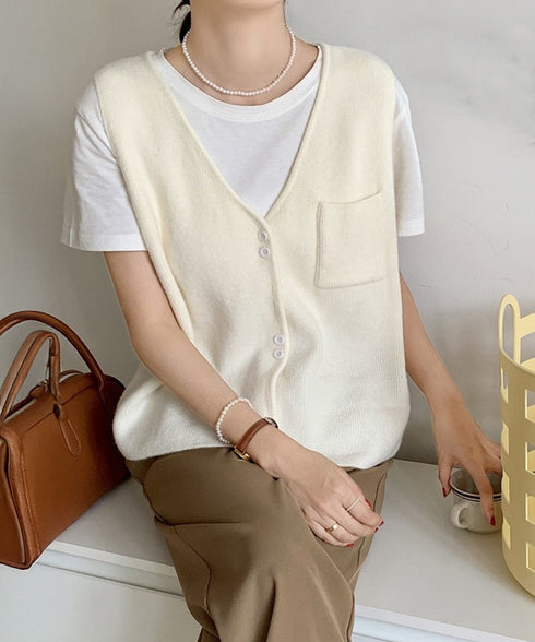 Vネックニットベスト ニットジレ 重ね着 レディース ニットトップス 前開き レイヤードベスト オフィスカジュアル お洒落 ノースリーブ 着やせ 20代30代 85YN-900603
