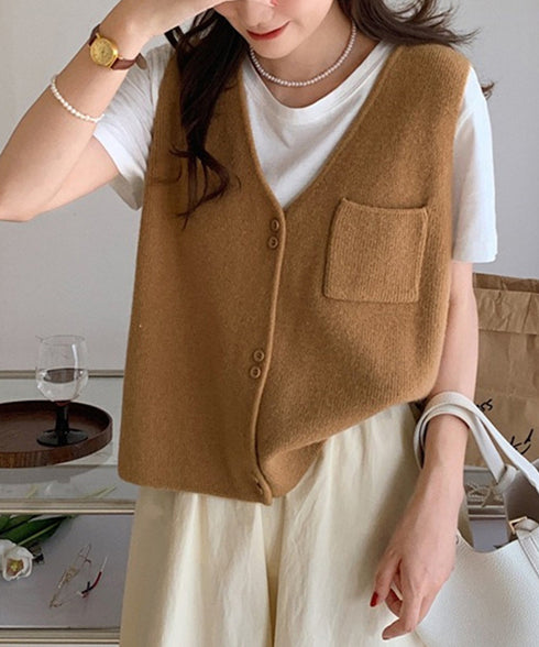 Vネックニットベスト ニットジレ 重ね着 レディース ニットトップス 前開き レイヤードベスト オフィスカジュアル お洒落 ノースリーブ 着やせ 20代30代 85YN-900603